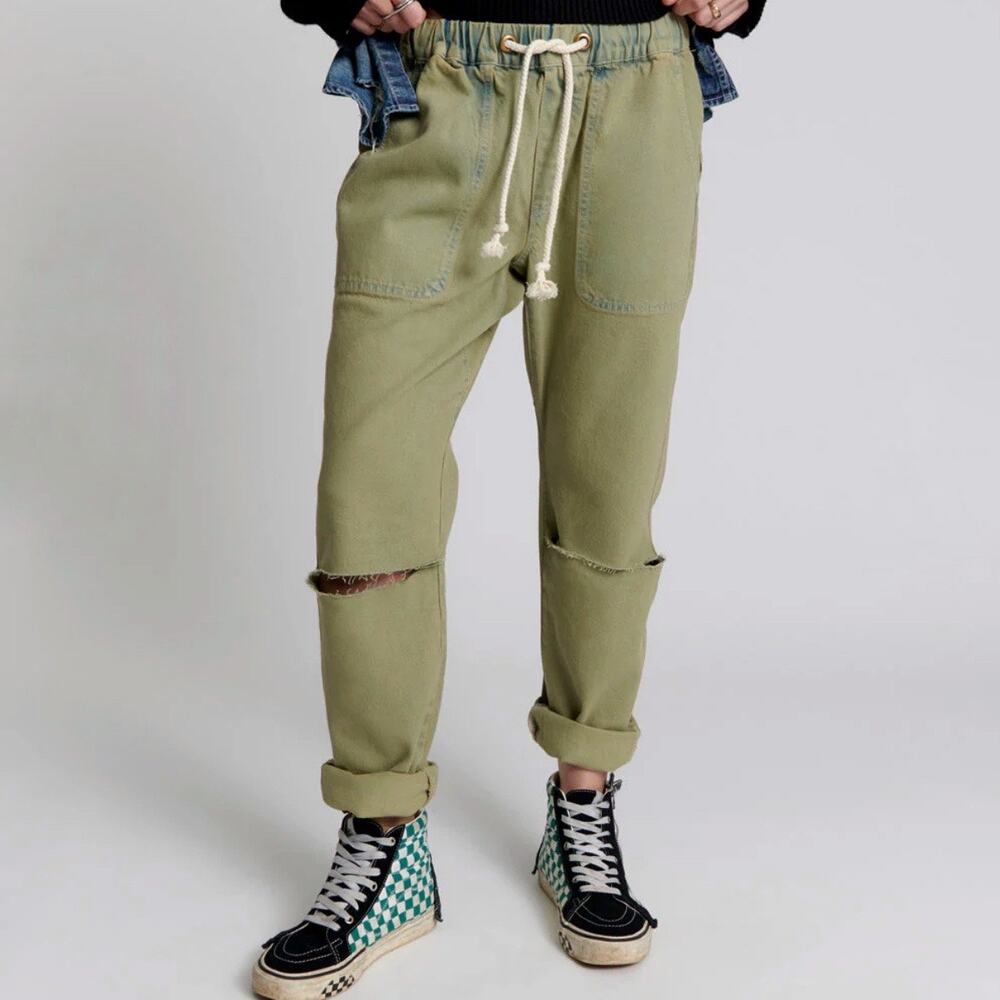 One Teaspoon Khaki Haze Shabbie Drawstring Boyfriend Denim Jeans Sz S